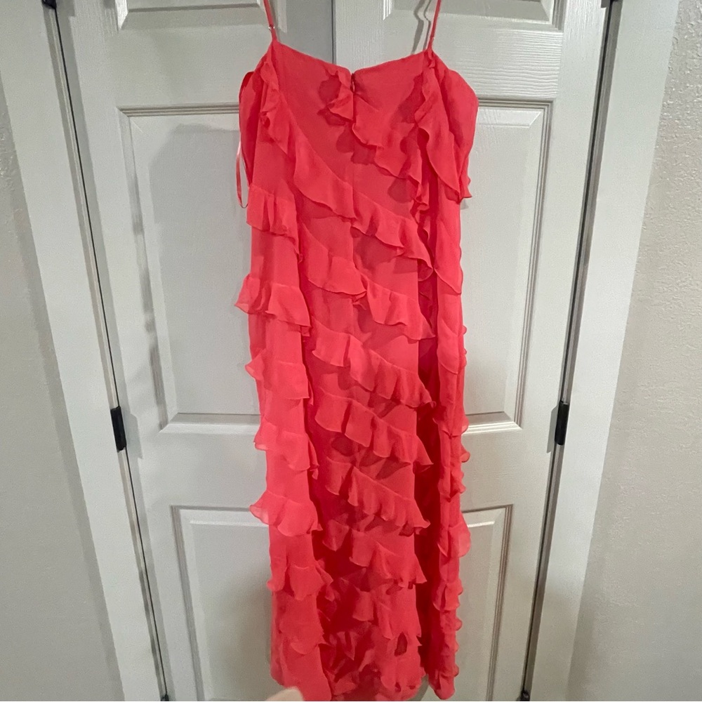 Gianni Bini NWT Taylor Chiffon Coral Watermelon Ruffle Dress Spaghetti Straps 12 - Picture 3 of 16